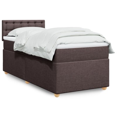 Cama box spring con colchón tela marrón oscuro 100x200 cm