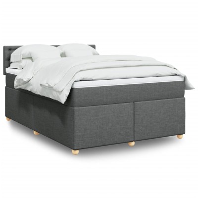 Cama box spring con colchón tela gris oscuro 140x200 cm
