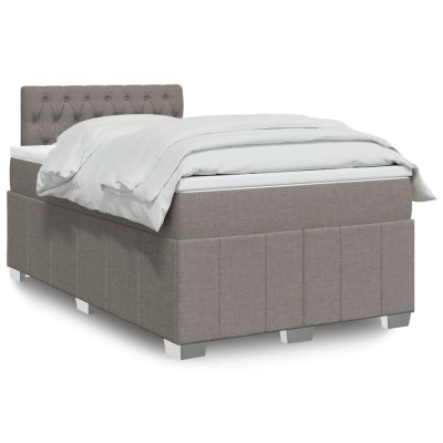 Cama box spring con colchón tela gris taupe 120x190 cm