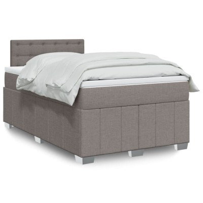 Cama box spring con colchón tela gris taupe 120x190 cm