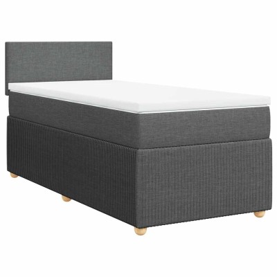 Cama box spring con colchón tela gris oscuro 80x200 cm