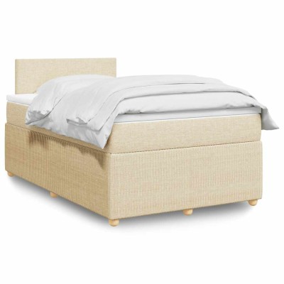 Cama box spring con colchón tela color crema 120x190 cm