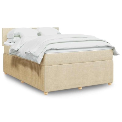 Cama box spring con colchón tela color crema 140x200 cm