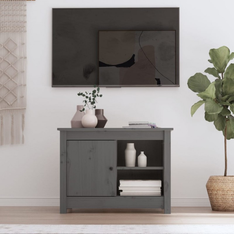 Mueble de TV de madera maciza de pino gris 70x36,5x52 cm