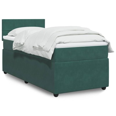 Cama box spring con colchón terciopelo verde oscuro 80x200 cm