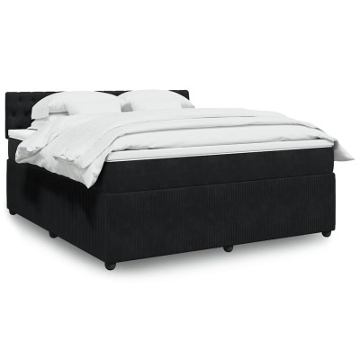 Cama box spring con colchón terciopelo negro 180x200 cm