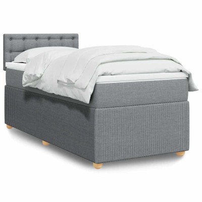 Cama box spring con colchón tela gris claro 80x200 cm