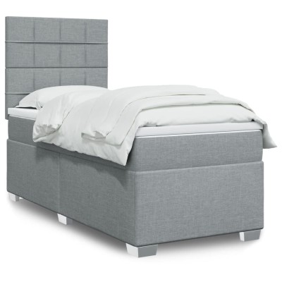 Cama box spring con colchón tela gris claro 90x190 cm