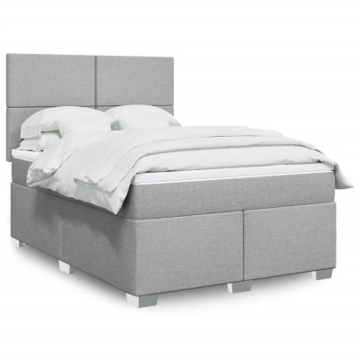Cama box spring con colchón tela gris claro 140x190 cm