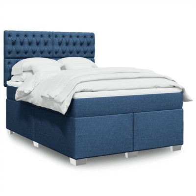Cama box spring con colchón tela azul 140x190 cm