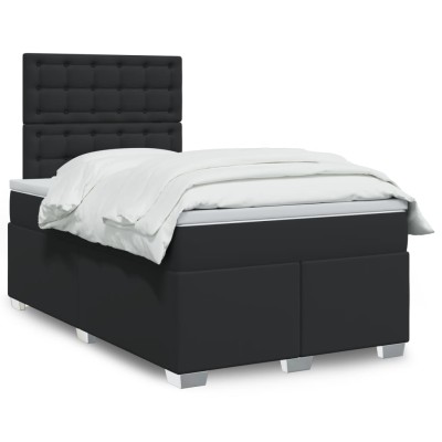 Cama box spring con colchón cuero sintético negro 120x200 cm