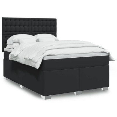 Cama box spring con colchón cuero sintético negro 160x200 cm