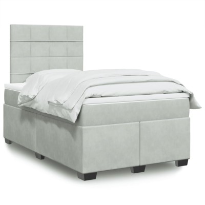 Cama box spring con colchón terciopelo gris claro 120x200 cm
