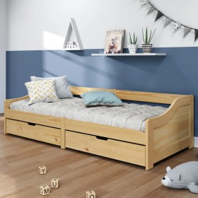 Sofá cama con 2 cajones madera maciza pino IRUN 90x200cm