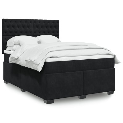 Cama box spring con colchón terciopelo negro 140x200 cm