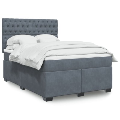 Cama box spring con colchón terciopelo gris oscuro 160x200 cm