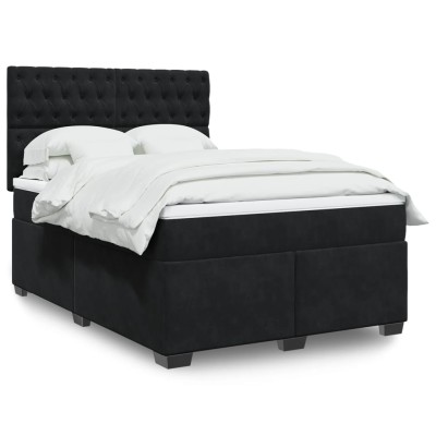 Cama box spring con colchón terciopelo negro 160x200 cm