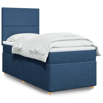 Cama box spring con colchón tela azul 80x200 cm