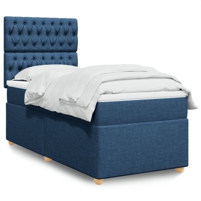 Cama box spring con colchón tela azul 80x200 cm