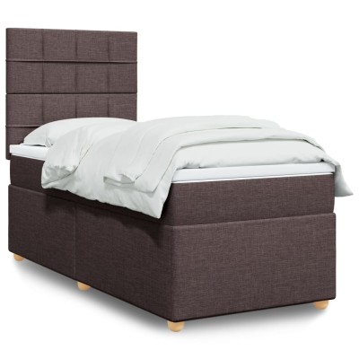 Cama box spring con colchón tela marrón oscuro 100x200 cm