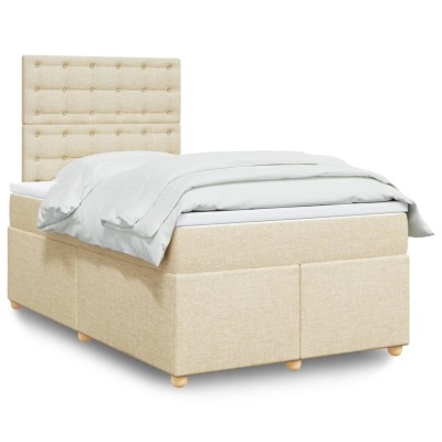 Cama box spring con colchón tela color crema 120x190 cm