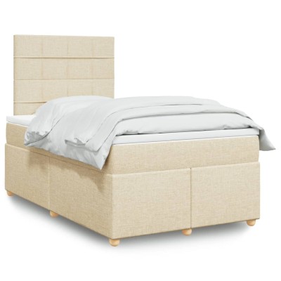 Cama box spring con colchón tela color crema 120x200 cm
