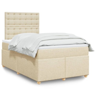 Cama box spring con colchón tela color crema 120x200 cm