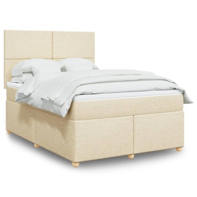 Cama box spring con colchón tela color crema 140x200 cm