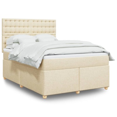 Cama box spring con colchón tela color crema 140x200 cm