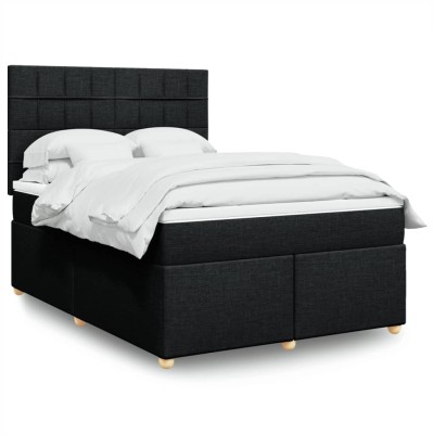 Cama box spring con colchón tela negro 160x200 cm