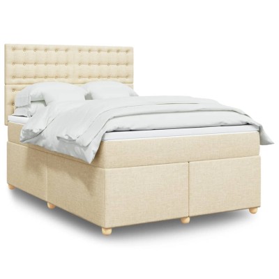 Cama box spring con colchón tela color crema 160x200 cm