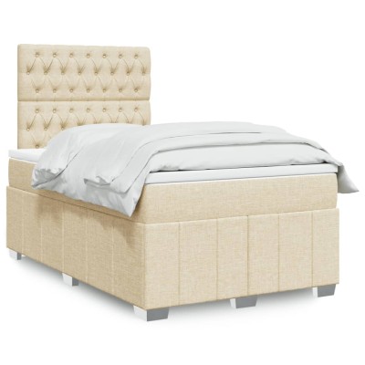 Cama box spring con colchón tela color crema 120x190 cm