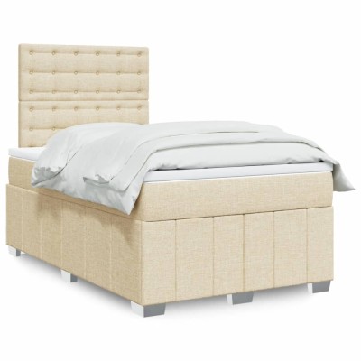 Cama box spring con colchón tela color crema 120x200 cm