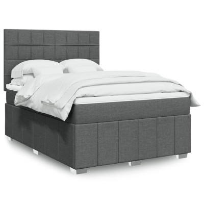 Cama box spring con colchón tela gris oscuro 140x190 cm