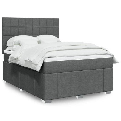 Cama box spring con colchón tela gris oscuro 140x200 cm