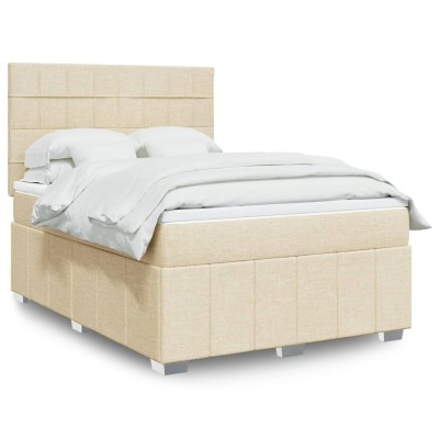 Cama box spring con colchón tela color crema 140x200 cm