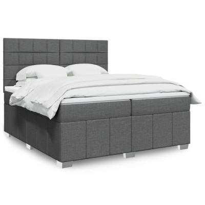 Cama box spring con colchón tela gris oscuro 200x200 cm