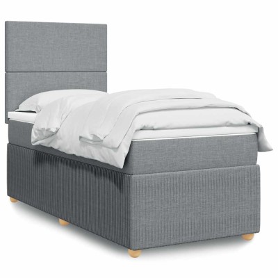 Cama box spring con colchón tela gris claro 90x200 cm