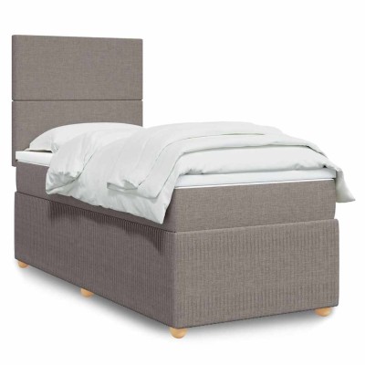 Cama box spring con colchón tela gris taupe 100x200 cm