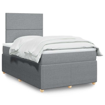 Cama box spring con colchón tela gris claro 120x190 cm