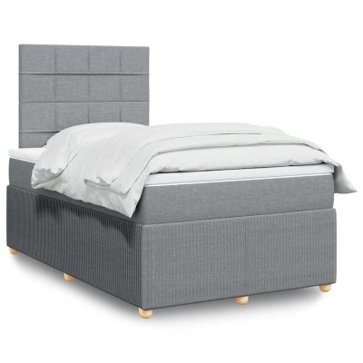 Cama box spring con colchón tela gris claro 120x190 cm