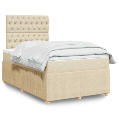 Cama box spring con colchón tela color crema 120x200 cm