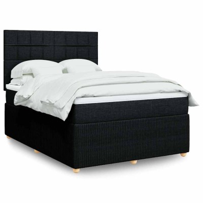 Cama box spring con colchón tela negro 140x200 cm