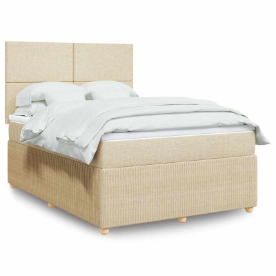 Cama box spring con colchón tela color crema 160x200 cm
