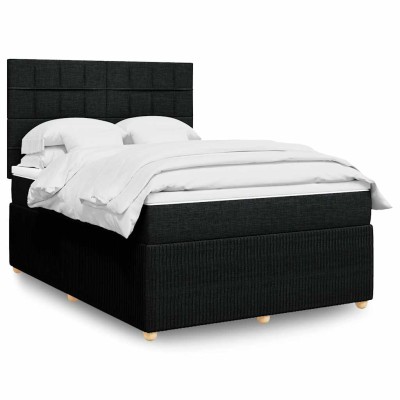 Cama box spring con colchón tela negro 160x200 cm