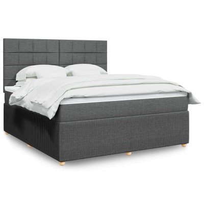 Cama box spring con colchón tela gris oscuro 180x200 cm