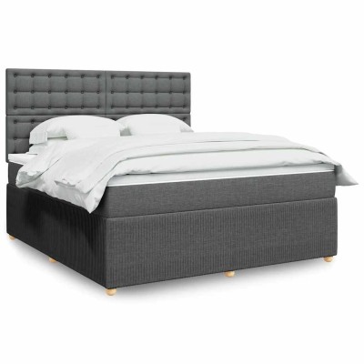 Cama box spring con colchón tela gris oscuro 180x200 cm