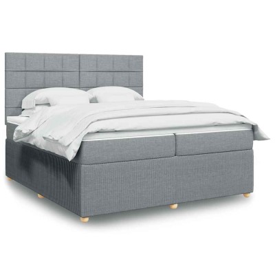 Cama box spring con colchón tela gris claro 200x200 cm