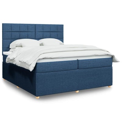 Cama box spring con colchón tela azul 200x200 cm