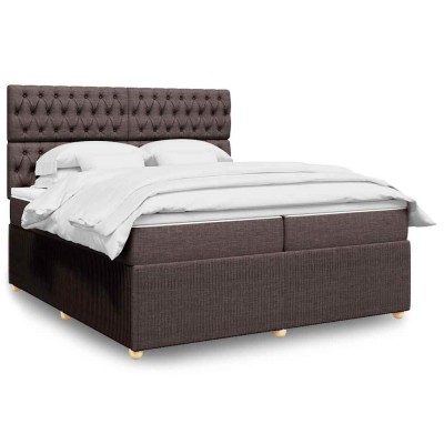 Cama box spring con colchón tela marrón oscuro 200x200 cm